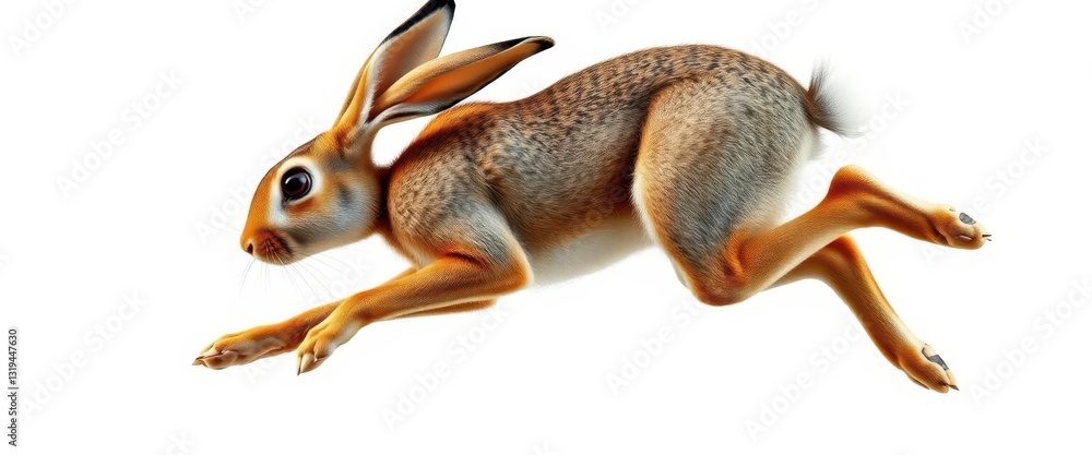Jackrabbit mid-leap, powerful muscles, long ears, white background, speed, agility, photorealistic, motion Jackrabbit mid-leap, powerful muscles, long ears, white background, speed, agility, photorealistic, motion