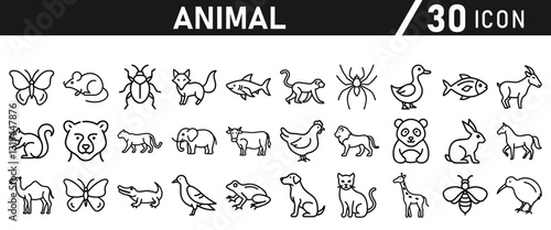 Animal Icons Set. Icon In line style. Vector illustration collection