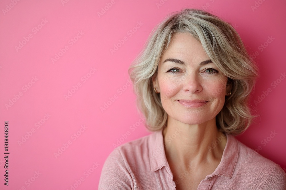 Fototapeta premium A woman with a pink background and a pink shirt