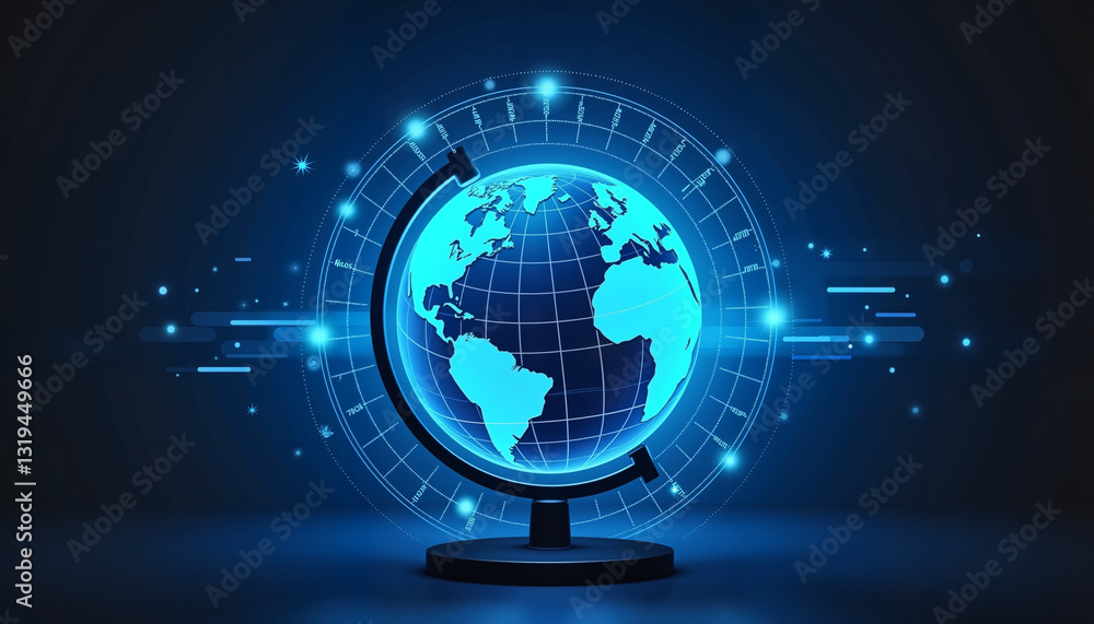 Obraz premium Interactive globe with digital maps in geography lesson, education concept
