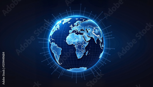 Holographic globe displaying global connectivity with digital data flow