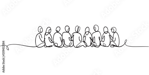 Minimalist One-Line Art of People Sitting Together, Continuous Line Drawing, one line art  Group vector, family coloring page. 