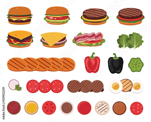 Food flat Illustration Icons set, Food Vector Art Illustration Clipart. set of food Illustration bundle	
