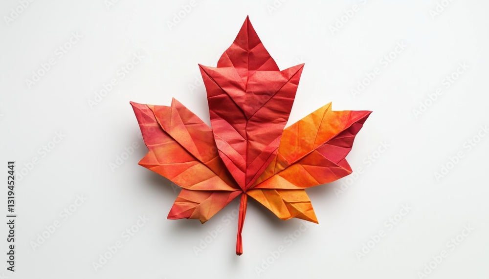 White Background With Intricate Autumn Paper Origami Maple Leaves Handcrafted And Placed Elegantly, Creating A Stunning Visual Representation Of Fall. White Background With Intricate Autumn Paper Origami Maple Leaves Handcrafted And Placed Elegantly, Creating A Stunning Visual Representation Of Fall.