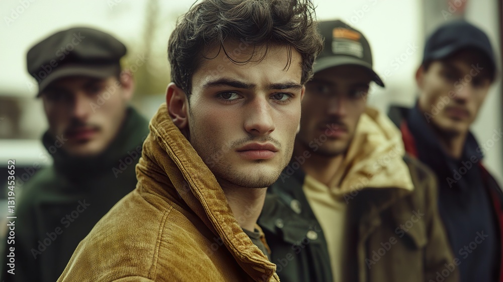 Urban Style: A Group Portrait of Handsome Men in Trendy Jackets Urban Style: A Group Portrait of Handsome Men in Trendy Jackets