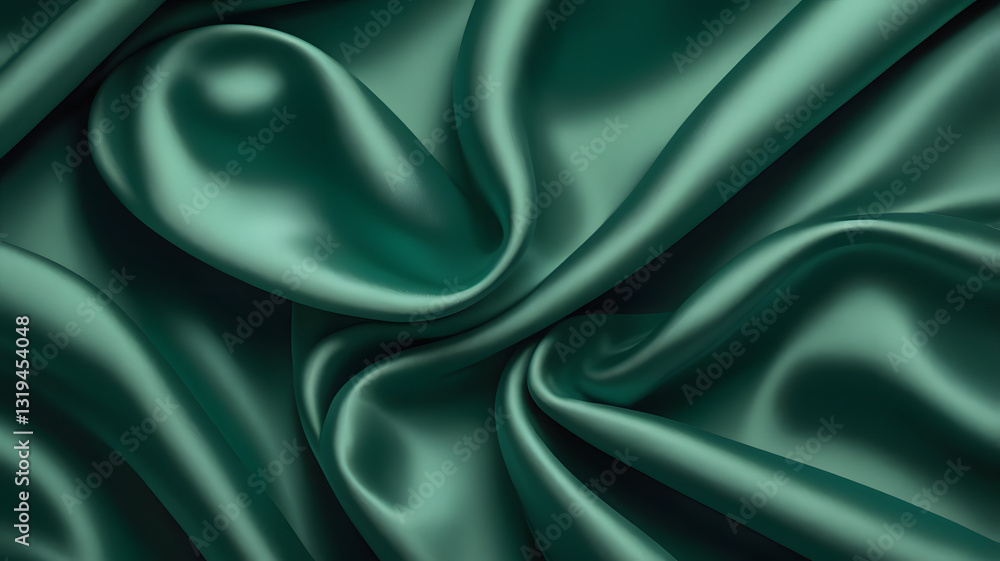 Fototapeta premium Emerald Silk: Luxurious emerald silk fabric with elegant folds and a subtle sheen, perfect for conveying sophistication and opulence.