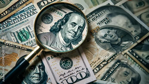 dollar magnifier close up. Selective focus