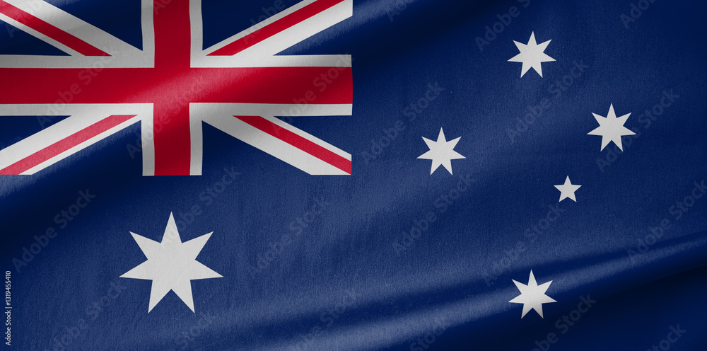 Fototapeta premium Australia National Flag Waving in the Wind