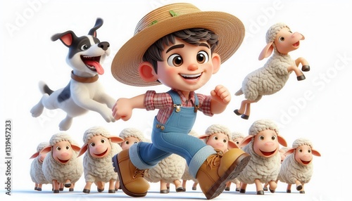 Wallpaper Mural Joyful farm adventure boy with dog and sheep sunny pasture animated scene playful spirit Torontodigital.ca