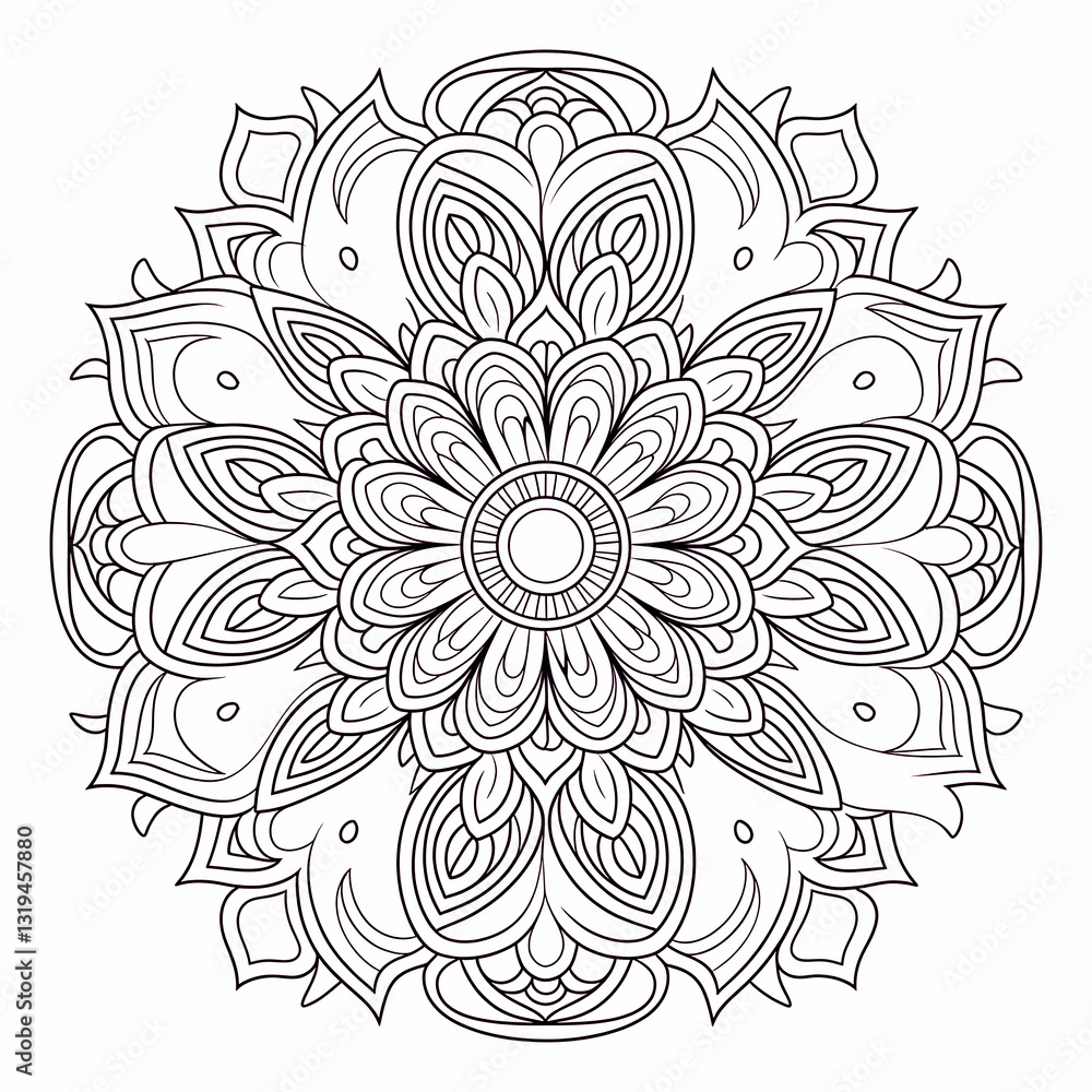 Fototapeta premium Black and white mandala vector isolated on white.Dahlia flower mandala.