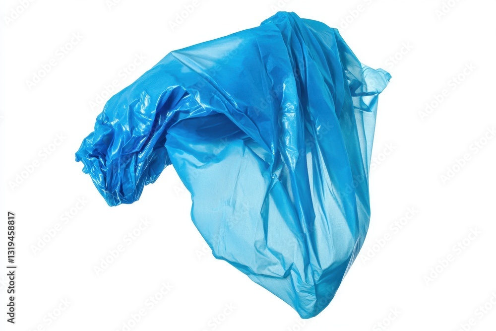 Obraz premium Floating Blue Bag: Isolated view of a floating translucent blue plastic bag, a symbol of environmental concern.