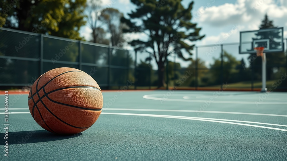 Basketball Mockup on Outdoor Court - Empty Space for Design Basketball Mockup on Outdoor Court - Empty Space for Design