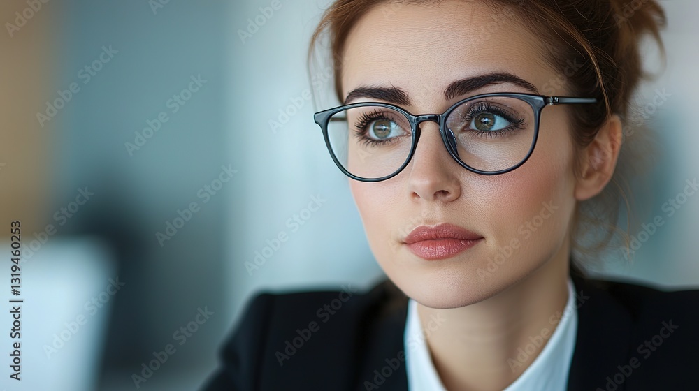 Modern office professional woman with focused expression calculating financial strategies Modern office professional woman with focused expression calculating financial strategies