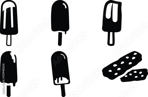 Black and White Popsicles Vector Art: Summer Treats, Ice Cream, Dessert, Frozen Snacks, Food Illustration, Graphic Design Elements