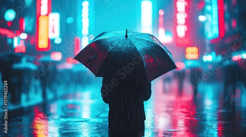 Wallpaper Mural Rainy night street scene with neon lights urban cityscape gigapixel photography reflective environment Torontodigital.ca