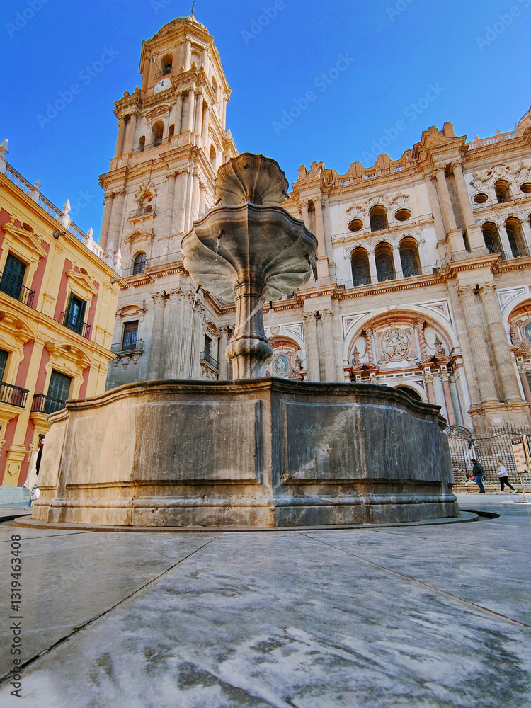 Naklejka premium Málaga, España. 1 de Diciembre de 2024. Exteriores de la Catedral de la Encarnación en Málaga capital.