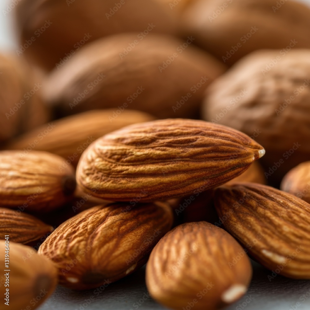 Close-up of raw almonds with textured shells in natural light Close-up of raw almonds with textured shells in natural light