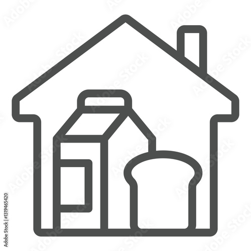 Grocery products at home line icon, eat what you want concept. Vector graphics. House package bread, building with food sign on white background, outline style icon for mobile or web.