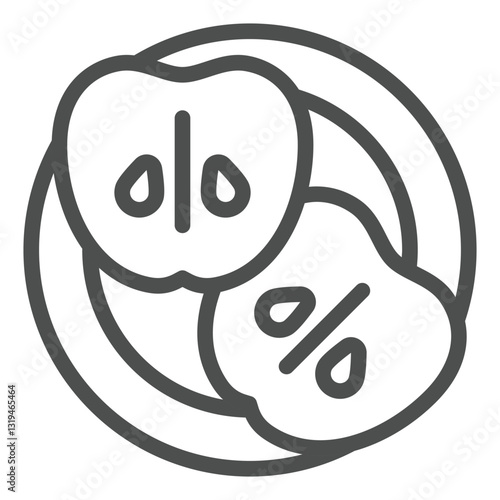 Apple fruit slices in plate line icon, eat what you want concept. Vector graphics. Fresh food dish sign on white background, outline style icon for mobile or web design.