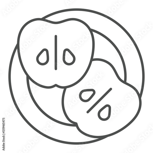 Apple fruit slices in plate thin line icon, eat what you want concept. Vector graphics. Fresh food dish sign on white background, outline style icon for mobile or web design.