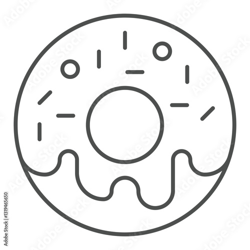 Sweet donut thin line icon, eat what you want concept. Vector graphics. Glazed donut bun sign on white background, outline style icon for mobile or web design.