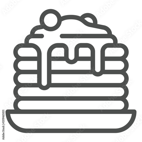 Pancakes with sweet jam line icon, bakery cooking cakes concept. Vector graphics. Food dish sign on white background, outline style icon for mobile or web design.