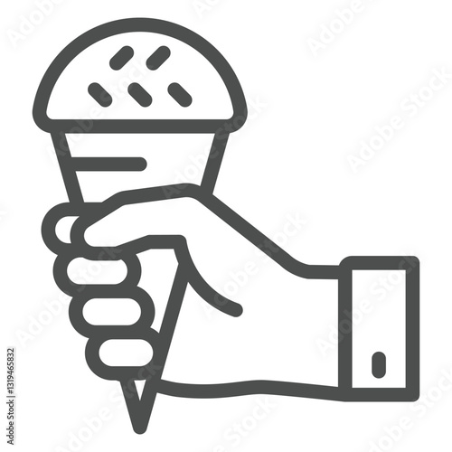 Hand holding ice cream line icon, eat what you want concept. Vector graphics. Dairy, icecream waffle cone sign on white background, outline style icon for mobile or web design.