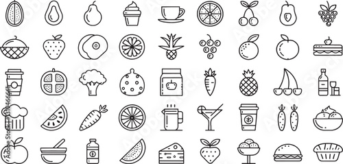 Wallpaper Mural Set of Food & Drink icon line art black icon Torontodigital.ca