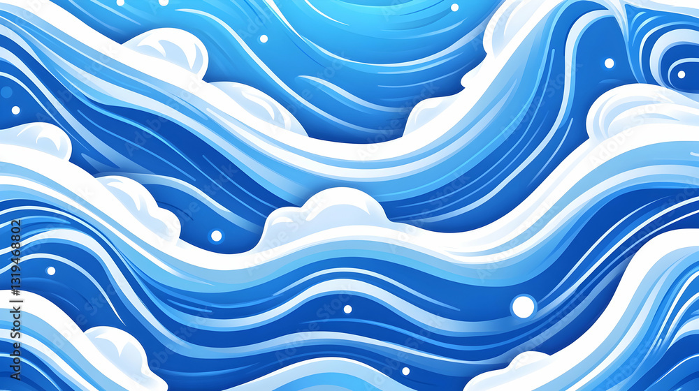 Fototapeta premium Abstract ocean waves, stylized with white foam, in a repeating pattern