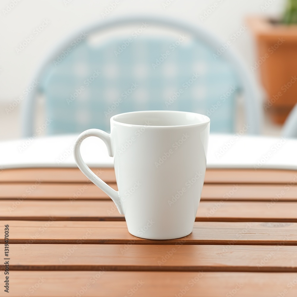 Ceramic Coffee Cup Mockup on Patio Table, Ready for Branding Ceramic Coffee Cup Mockup on Patio Table, Ready for Branding