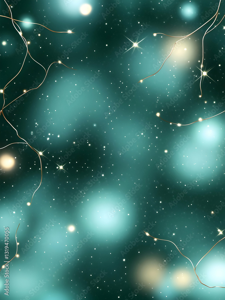 Fototapeta premium Abstract teal night sky with glowing string lights