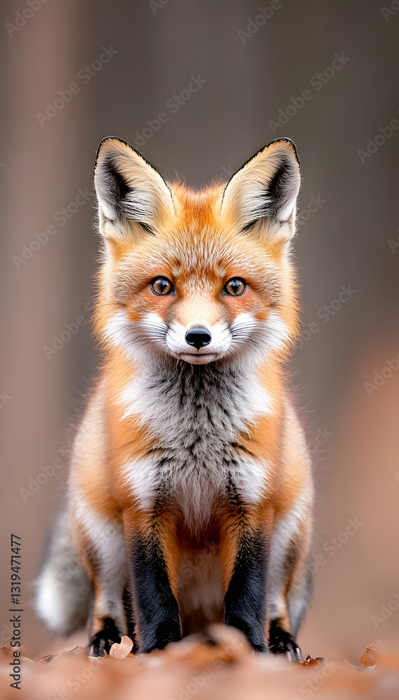 Adorable red fox portrait in the woods Adorable red fox portrait in the woods