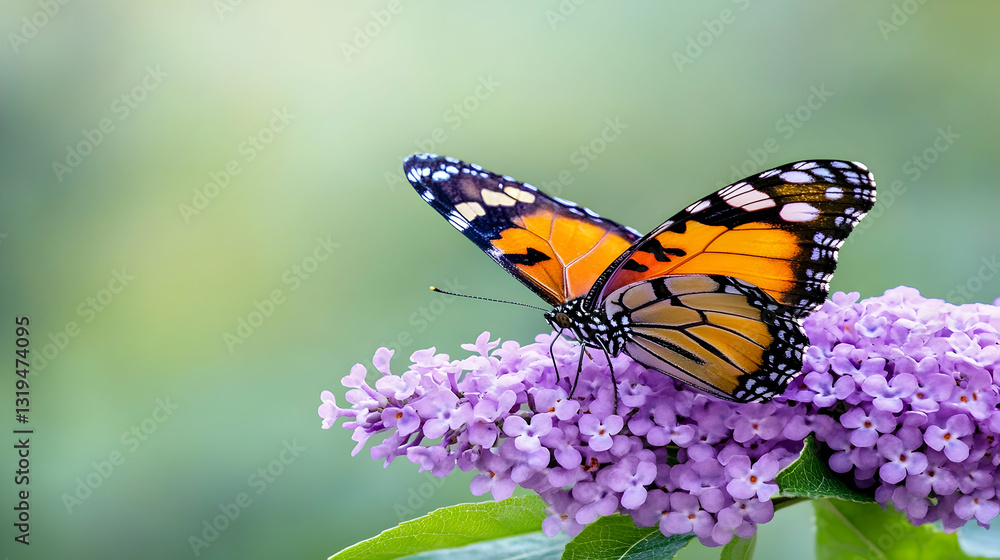 Fototapeta premium Beautiful butterfly resting on a lilac flower