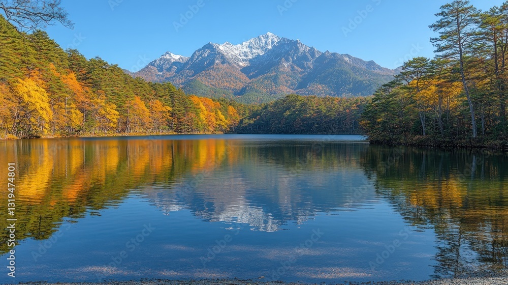 Obraz premium Autumnal mountain lake mirroring fall colors