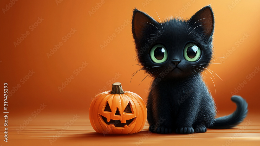 A black cat and a pumpkin. A bat and a pumpkin. A black cat and a pumpkin. A bat and a pumpkin.