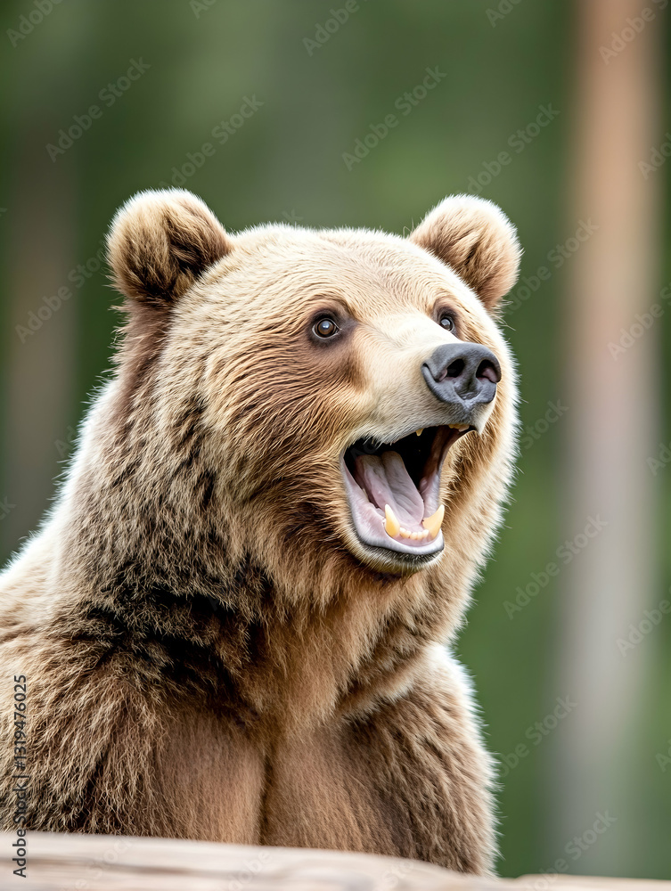 Fototapeta premium Brown bear with open mouth, looking upward
