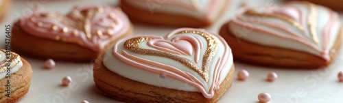 Pink-iced valentine's day cookies displayed on a festive table with hearts and candles representing the concept of love and sweetness perfect for celebrations at home or gifting to loved ones