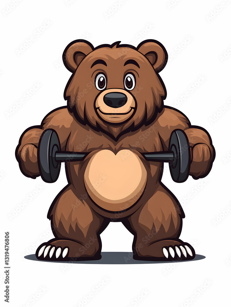 Fototapeta premium Cartoon bear lifting weights