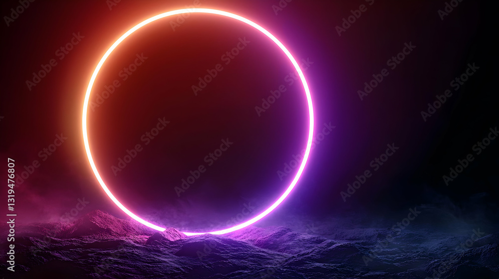 Glowing Neon Circle Light On Dark Textured Ground With Colorful Smoke In Background Futuristic Abstract Design For Modern Backdrop Glowing Neon Circle Light On Dark Textured Ground With Colorful Smoke In Background Futuristic Abstract Design For Modern Backdrop
