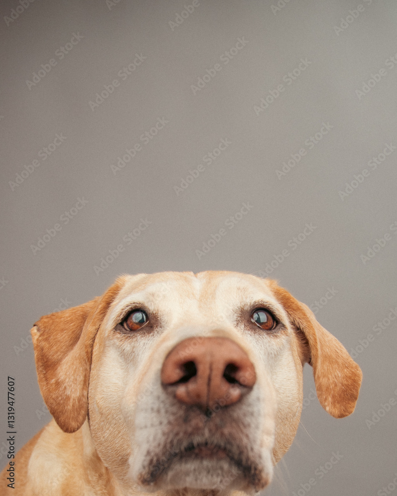 Close-up portrait of a cream labrador retriever dog's face Close-up portrait of a cream labrador retriever dog's face