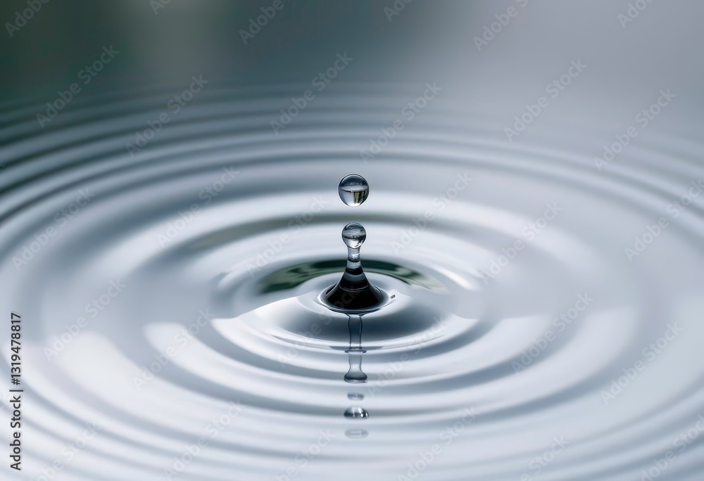 A single teardrop-shaped droplet impacts still water, creating perfect concentric ripples, graphic, minimalism A single teardrop-shaped droplet impacts still water, creating perfect concentric ripples, graphic, minimalism