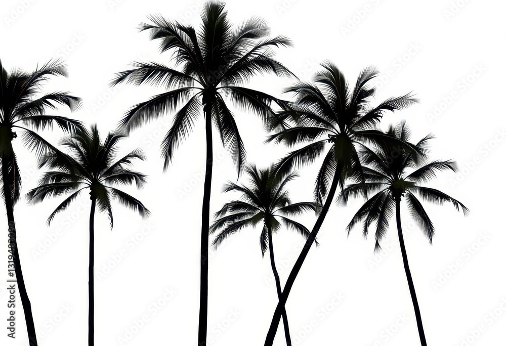 Elegant palm tree silhouettes against a clean white backdrop, plant, illustration Elegant palm tree silhouettes against a clean white backdrop, plant, illustration