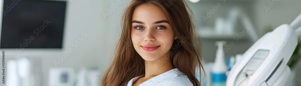 Professional Dental Assistant Smiling in Modern Dental Office Professional Dental Assistant Smiling in Modern Dental Office