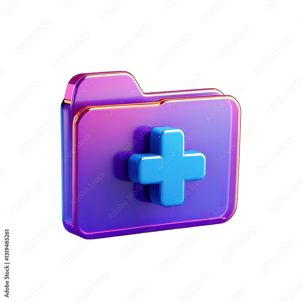 Obraz premium A vibrant folder icon featuring a plus sign, symbolizing add or create functionality in digital contexts.