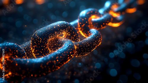 Canvas Print Futuristic glowing blockchain chain made of digital particles, symbolizing secur
