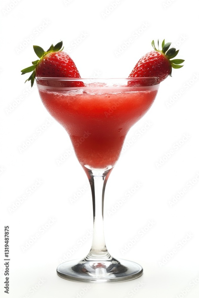 Refreshing Strawberry Daquiri in a Tall Glass with Vibrant Red Hue on a Clean White Background Refreshing Strawberry Daquiri in a Tall Glass with Vibrant Red Hue on a Clean White Background