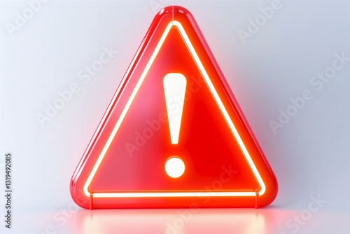 3d red hazard warning attention sign with exclamation on white background