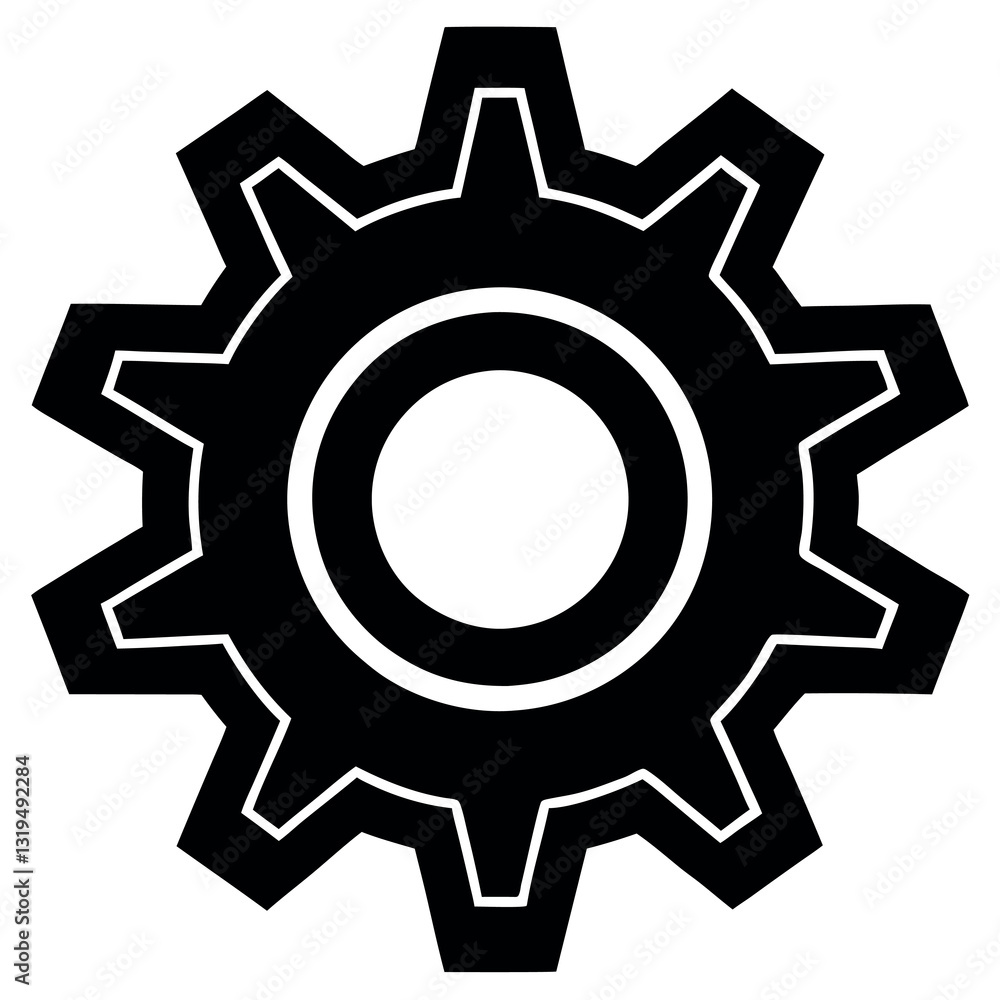 Bold Black Silhouette Vector Icon of a Gear – Settings & Mechanism Symbol Bold Black Silhouette Vector Icon of a Gear – Settings & Mechanism Symbol