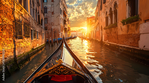 Venice, gondola, sunset, romantic travel, Italian canals, historical city, water reflections, dreamy atmosphere, tourism, golden hour, scenic beauty, European travel, stunning views, traditional boat,