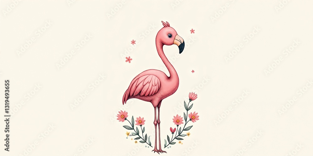 Obraz premium flamingo standing among flowers